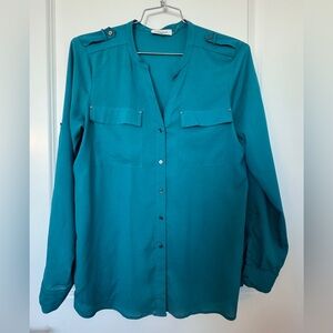 Calvin Klein Teal Button-Front Utility  Blouse size M